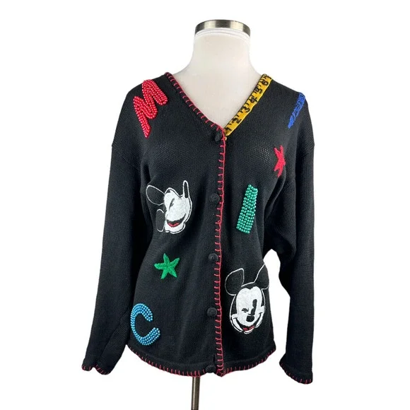 Rare Vtg Mickey & Co Oversized Cardigan Embellished Beaded Embroider Academic 3X - Picture 3 of 16